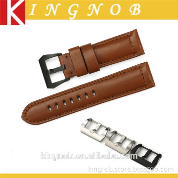 24mm Stainless Steel Tang Buckle Genuine Calf Leather Padded Watch Strap